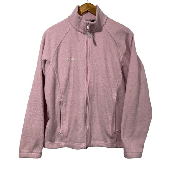 Columbia Full Zip Fleece Jacket Womens Sz L Light Pink Zippered Pockets Cozy - Picture 1 of 7